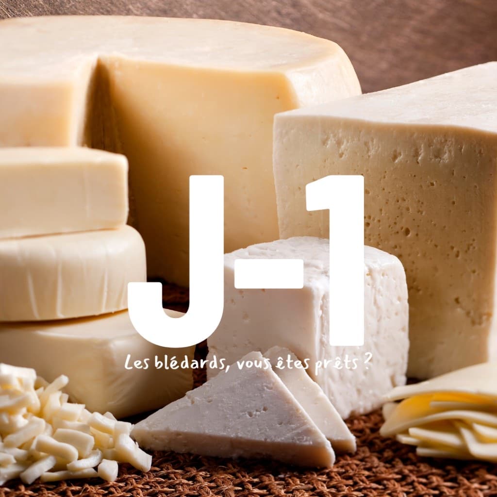 Compte à rebours BLED shop J-1 sur fond de fromage