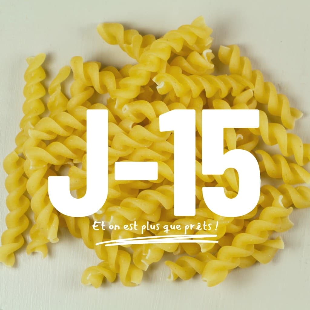 Compte à rebours BLED shop J-15 sur fond de pâtes